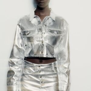 Zara Metallic Silver Mini Skirt